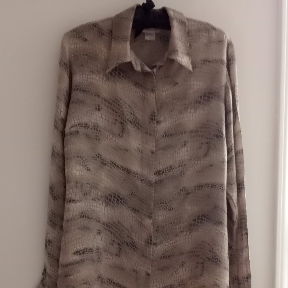 'CASUAL CORNER' 100%Silk Snakeskin Print Blouse Size 10 EUC